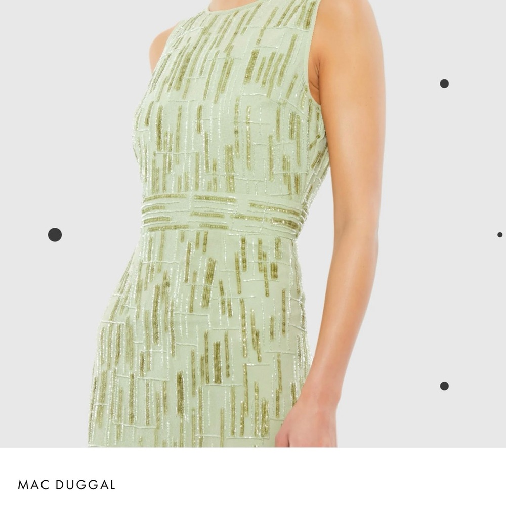 Mac Duggal Green Sequin Halter Midi Dress